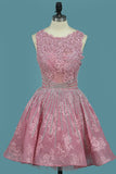 A Line Lace Bateau Homecoming Dresses With Applique And