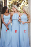 Elegant Sky Blue Long Simple Cheap Chiffon Bridesmaid