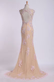 Mesh Illusion Scoop Neckline Cap Sleeve Prom Dress With Beads And Applique