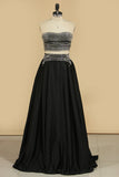 New Arrival Strapless Two-Piece Satin With Beads A Line Prom