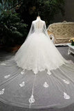 Classical Floor Length Wedding Dresses High Neck Tulle Lace Up With Sequins Appliques Long Shoulder