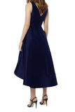 A Line V Neck Satin High Low Short Bridesmaid Dresses, Prom Dresses STA15043