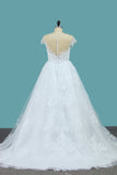 A Line Lace Cap Sleeve Scoop Wedding Dresses With Beads Court