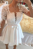 Cute Long Sleeves Homecoming Dresses Chiffon With Appliques Bow