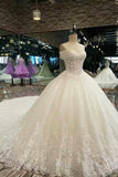 New Arrival Awesome Wedding Dresses Off The Shoulder A Line With Crystals Royal Train Tulle Lace Up