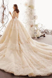 Ball Gown Wedding Dresses High Neck Top Quality Tulle Lace Up