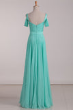 Chiffon Straps Bridesmaid Dresses Ruffled Bodice A Line