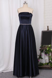 Strapless A Line Bridesmaid Dresses Satin With Beading