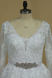 New Arrival V Neck Long Sleeves Tulle With Applique Wedding Dresses A