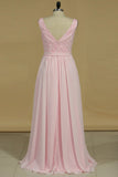 A Line Bridesmaid Dresses V Neck Beaded Bodice Chiffon Floor Length