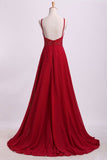 Prom Dresses Spaghetti Straps Beaded Bodice A-Line Chiffon