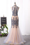 New Arrival High Neck Mermaid Prom Dresses Tulle With Applique And