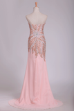 New Arrival Beaded Bodice Chiffon With Slit Sheath Sweep Train Prom Dresses