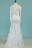 Mermaid Boat Neck Wedding Dresses With Applique Chapel Train