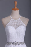 White Halter Homecoming Dresses A Line Chiffon & Lace