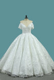 Luxurious Satin Ball Gown Off The Shoulder Wedding Dress With Appliques And