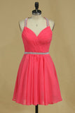 Halter A Line Short/Mini Homecoming Dresses Chiffon With Beads And