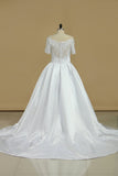 New Arrival Wedding Dresses V Neck Short Sleeves Satin A