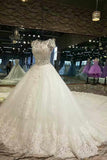 Luxury Wedding Dresses A Line With Beading Royal Train Scoop