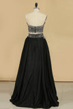 New Arrival Strapless Two-Piece Satin With Beads A Line Prom