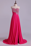 Sweetheart Beaded Bust Prom Dresses A-Line Sweep Train