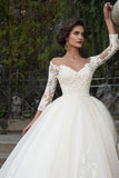 Bateau Wedding Dresses 3/4 Length Sleeve With Applique Tulle