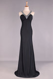 Slim V Neck Prom Dress Sheath Floor Length Open Back Discount Price