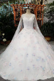 Hot Selling Scoop Neck Wedding Dresses Lace Up With Appliques And Handmade