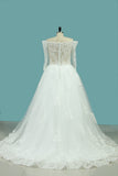 A Line Boat Neck 3/4 Length Sleeves Wedding Dresses Tulle With