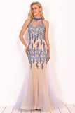 New Arrival Scoop High Neck Tulle With Applique And Beads Mermaid Prom