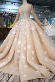 Ball Gown Wedding Dresses One Meter Train Scoop Top Quality Handmade Flowers