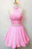 A Line/Princess Halter Homecoming Dresses Chiffon Beaded Bodice Two