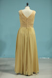 Chiffon V Neck A Line With Ruffles Floor Length Bridesmaid