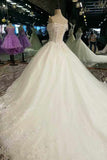 New Arrival Awesome Wedding Dresses Off The Shoulder A Line With Crystals Royal Train Tulle Lace Up