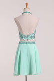 Halter Beaded Bodice Chiffon Homecoming Dresses A Line