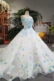 New Arrival Floral Boat Neck Wedding Dresses Lace Up With Appliques And Handmade