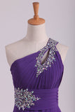 New Arrival Prom Dresses One Shoulder Chiffon A Line With Beading