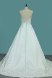 A Line Satin Sweetheart Wedding Dresses With Applique And