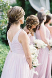 Simple Pink Mismatched A-Line Bridesmaid Dresses, Elegant Chiffon Bridesmaid Dress STA15397