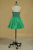 Two-Piece Halter With Beading Homecoming Dresses Satin