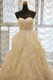 Sweetheart Wedding Dress A Line Organza With Beads And Ruffles