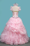 Organza Ball Gown Quinceanera Dresses Sweetheart Beaded Bodice Lace