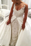 New Arrival Straps Wedding Dresse Sheath With Applique Detachable