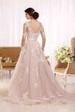 New Arrival V Neck Long Sleeves Tulle With Applique Wedding Dresses A