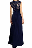 Elegant Sleeveless Round Neck Lace Dress Bridesmaid Party Festive Chiffon Long