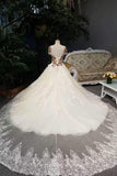 New Arrival Peony Flower Wedding Dresses Scoop Neck Tulle Lace Up With Beaded