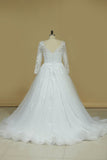 New Arrival V Neck Long Sleeves Tulle With Applique Wedding Dresses A