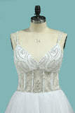 A Line Spaghetti Straps Wedding Dresses Beaded Bodice Tulle Court