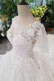 Luxurious Wedding Dresses Scoop Neck With Appliques And Sequins Lace Up Long