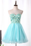 A-Line Sweetheart Homecoming Dresses Short/Mini Tulle With Embroidery And